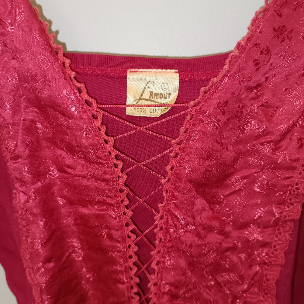 RARE Boho Chic Vintage Fuscia Pink Lace Up Cropped Cami 100% Cotton Corset Style